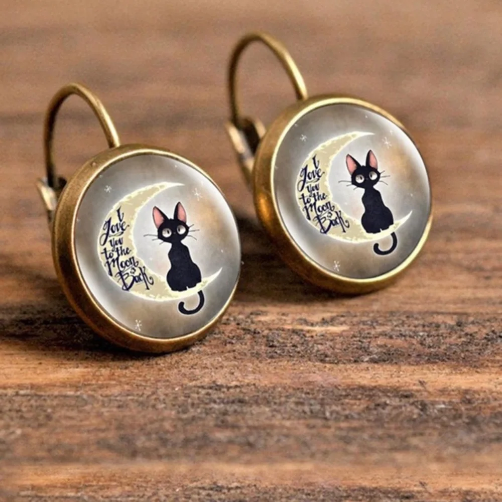 Cat Print earrings round decor - Picture 1 of 3